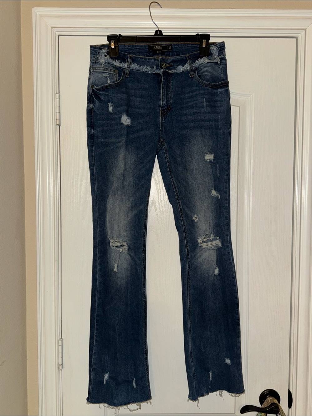 Women’s Distressed Dark Blue Jeans - Classic Bootcut Fit